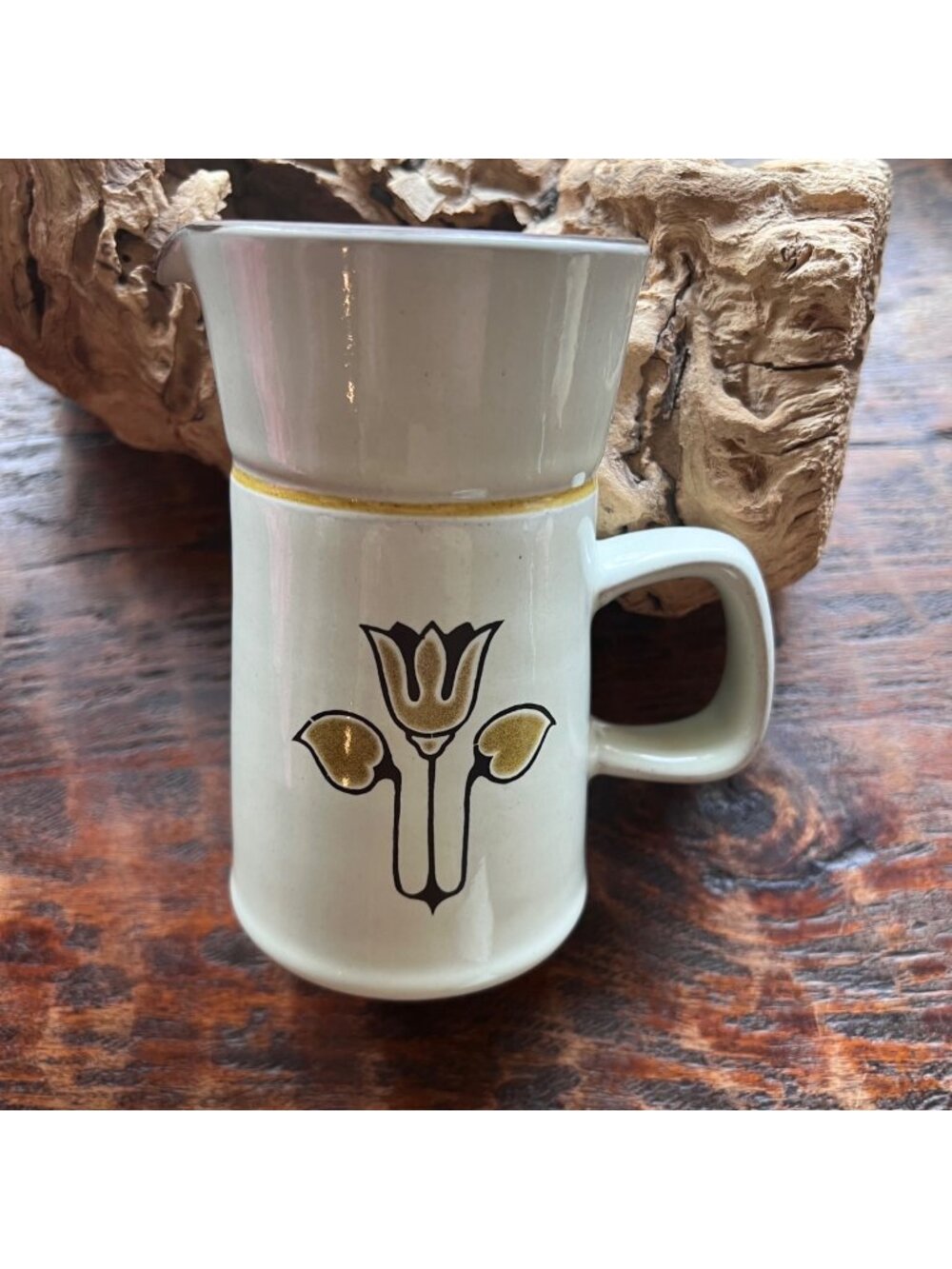 Vintage Denby Stoneware Tulip Motif Milk Jug With Handle - Made In England
